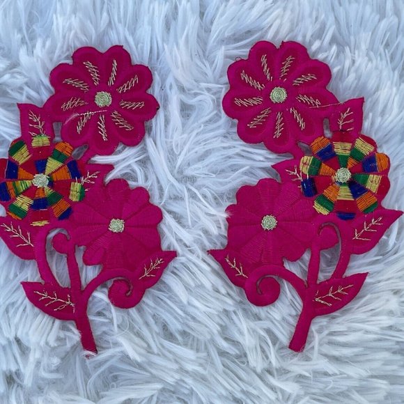 Iron On Patches Deep Pink Flower Patches for Craft Clothes Accessory lot of 2 - Picture 10 of 10